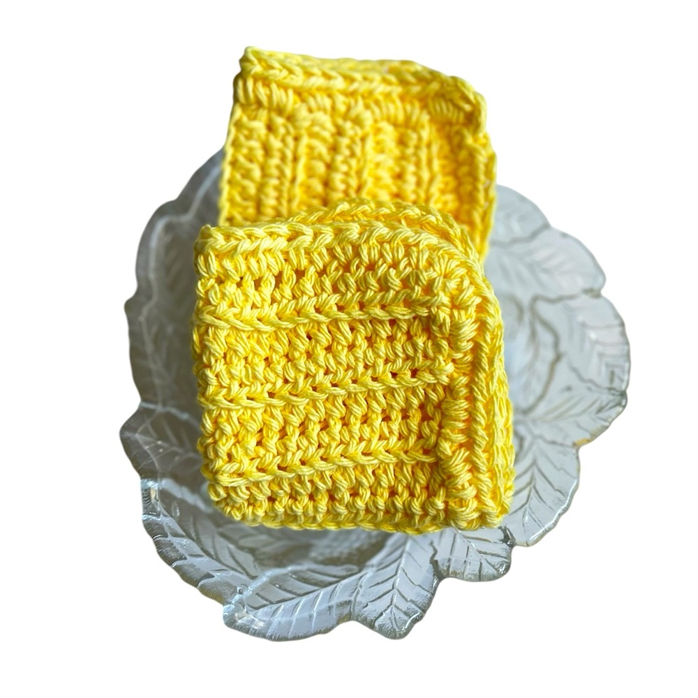 Hand Crafted Two Crocheted Colorful All Purpose 100% Cotton Wash or Dish Cloths
